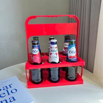 簡約復古便攜網紅飲料啤酒收納杯架可折疊手提框6瓶裝拎架