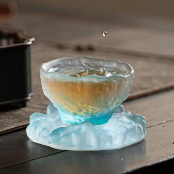 日式冰川藍綠色主人茶杯品茗杯小茶杯清酒杯琉璃杯冰凍燒高端男女