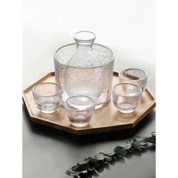 日式酒具玻璃清酒杯白酒杯家用小號果酒杯梅子溫酒器錘紋酒壺套裝