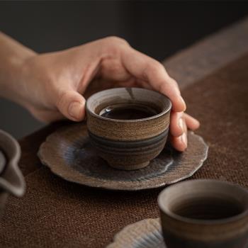 家用老巖泥粗陶茶杯陶瓷單杯復古日式大號功夫茶具無釉主人杯