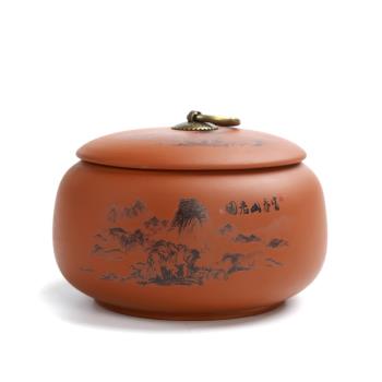 宜興大號陶瓷存儲罐隨身醒茶罐復古紫砂密封茶葉罐家用密封罐茶罐