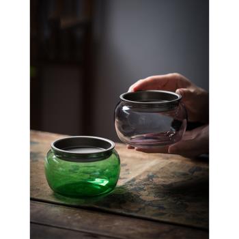 玻璃茶洗綠色建水大號茶葉水洗透明純色敞口紅色簡約高硼硅日式