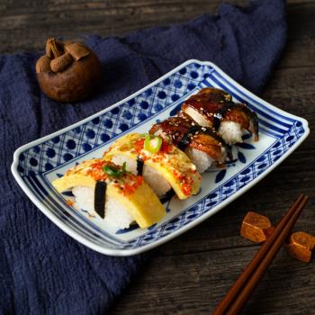 日本進口餐盤方形壽司盤長方青花魚盤菜盤果盤日式和風陶瓷器餐具
