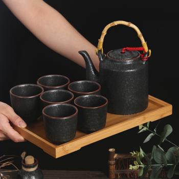 日式復古風陶瓷茶壺茶杯套裝帶托盤茶盤酒店餐廳大號提梁壺耐高溫