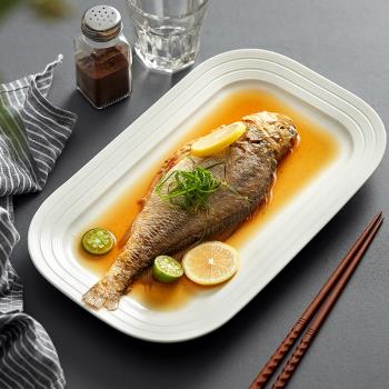 魚盤家用蒸魚盤子高顏值陶瓷新款日式長方形大號白色裝菜盤ins風