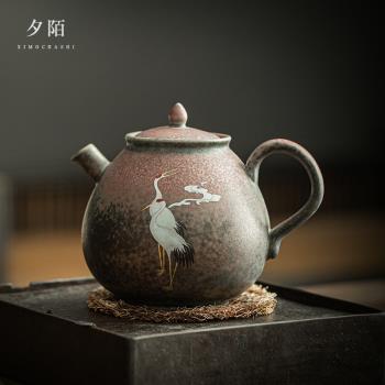 仿復古日式茶壺單壺 陶瓷窯變仙鶴功夫茶具泡茶壺家用 單個沖茶壺