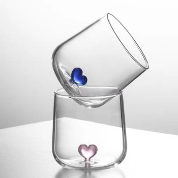 韓國立體心形玻璃杯子耐熱創意愛心情侶水杯牛奶杯少女伴手禮對杯