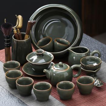 哥窯開片高端功夫茶具套裝陶瓷蓋碗茶壺公道杯過濾器套組可養泡茶