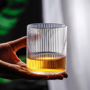 日式手工條紋威士忌杯酒杯個性創意豎紋玻璃杯水晶復古洋酒杯子