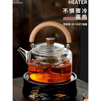 磁吸式提梁壺加厚高硼硅耐熱玻璃蒸煮茶壺電陶爐專用大容量燒水壺