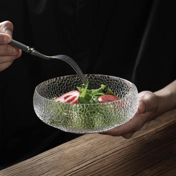 圓形日式錘紋金邊玻璃碗蔬菜沙拉碗水果甜品碗創意網紅水果撈盤子