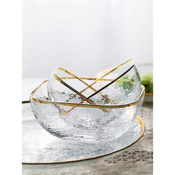 日式金邊透明愛心玻璃碗水晶方形水果沙拉碗盤子水晶燕窩碗甜品碗