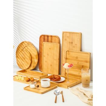 木盤托盤長方形竹盤木式托盤木質圓盤下午茶收納盤日式實木茶托盤