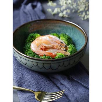 日韓式陶瓷碗創意餐具淺口碗拉麵碗家用菜飯碗復古大號沙拉碗湯碗