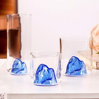 創意藍山杯玻璃藏峰杯富士山網紅個性杯威士忌酒杯咖啡杯禮物套裝