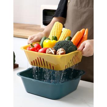 優思居洗菜盆瀝水籃家用廚房洗水果盤鏤空加厚塑料雙層洗菜籃果盆