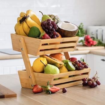 Royal竹廚房置物架雙層收納筐日式水果籃桌面果盤零食收納面包籃