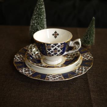 M1988出口英國骨瓷伯爵藍十字花宮廷風咖啡杯碟下午茶馬克杯餐盤