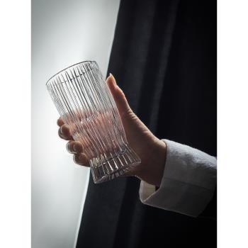 家用玻璃水杯美式下午茶拿鐵冰咖啡杯小奢華歐式豎條紋杯子ins風