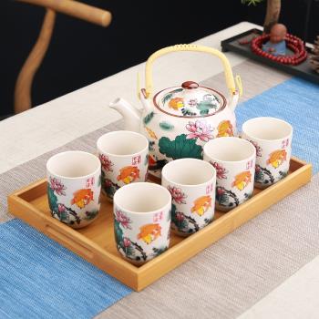 陶瓷中式復古青花茶杯公司提梁壺