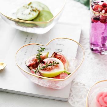 創意愛心金邊玻璃碗心形杯甜品碗水果蔬菜沙拉碗網紅早餐碗蒸蛋碗