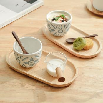 日式生活木質托盤水果蛋糕盤子甜品盤面包盤牛奶點心陶瓷碗小清新