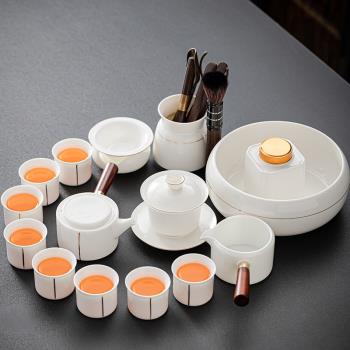 高端描金德化羊脂玉白瓷茶具套裝功夫茶杯家用蓋碗側把泡茶壺陶瓷