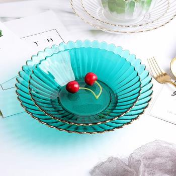 花邊描金水果盤北歐風格玻璃盤子個性創意現代客廳家用茶幾ins風