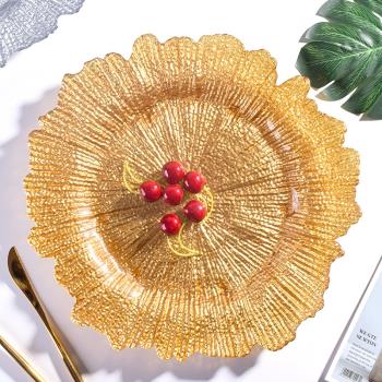 北歐ins金邊水果盤子金色雪花玻璃盤套裝家用簡約淺平盤碟子餐盤