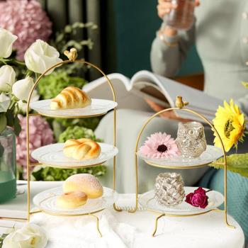歐式金色蛋糕盤下午茶現代創意玻璃多層點心架奢華首飾收納托盤