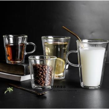 簡約雙層玻璃杯 創意隔熱透明水杯耐熱辦公室咖啡杯果汁飲料杯子