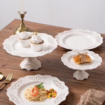 歐式創意陶瓷家用托盤英式蛋糕擺盤餐具下午茶甜品西餐盤浮雕瓷盤