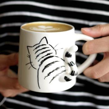 出口日本貓咪杯子創意個性馬克杯可愛立體北歐ins少女尾巴咖啡杯