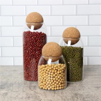 日式軟木圓形蓋密封罐咖啡豆茶葉五谷雜糧儲物瓶軟裝飾設計收納罐