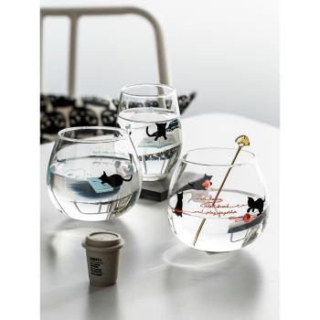 日本進口日式家用單層透明大肚玻璃水杯子ins風女士高顏值咖啡杯