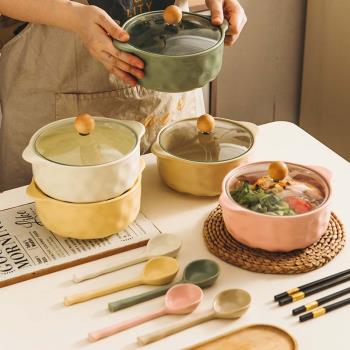 陶瓷日式宿舍帶蓋防燙微波爐面碗