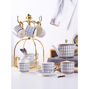北歐式優雅咖啡杯碟套裝金邊骨瓷簡約小奢華英式客廳下午茶花茶具