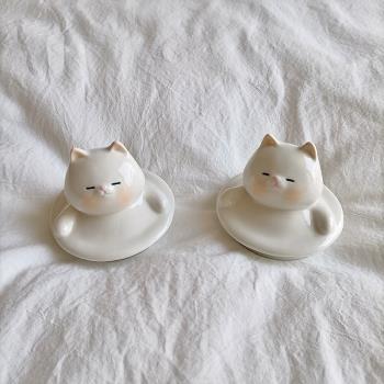 yowoyowoo 小奶喵來啦/超可愛的陶瓷貓咪杯蓋情侶蓋子防塵創意