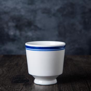 工藝品質藍邊茶杯高腳茶杯斗笠茶杯個性中國風懷舊藍邊茶具