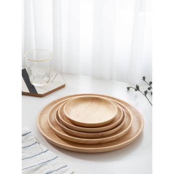 實木圓盤日式果碟干果盤原木托盤橡膠木點心盤家用餐盤咖啡托盤