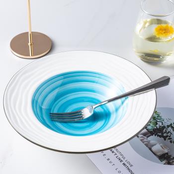 創意北歐手繪酒店啞光陶瓷甜品盤草帽盤沙拉碗西餐位上菜湯盤擺盤