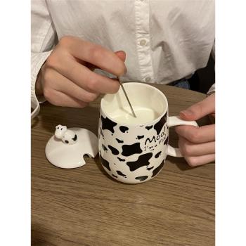 韓版帶蓋勺牛奶陶瓷水杯網紅馬克杯可愛卡通女生宿舍家用早餐杯子