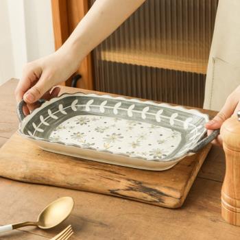日式家用復古餐具大號壽司盤雙耳