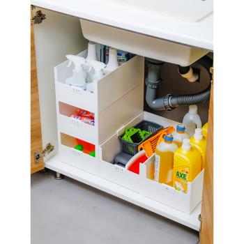 櫥柜內收納盒下水槽置物廚房用品塑料整理盒多功能桌面雜物儲物盒