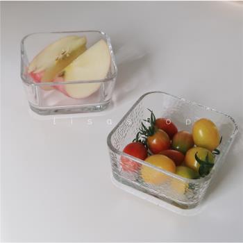 LS 日式酸奶水果正方形小碗 純色錘紋玻璃冰淇淋小碗 酸奶碗