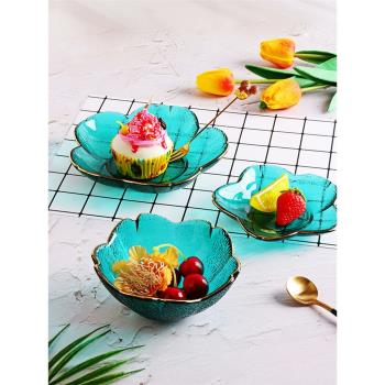 創意ins透明玻璃碗碟日式櫻花碟盤蘸料碟家用甜點零食水果碟盤子