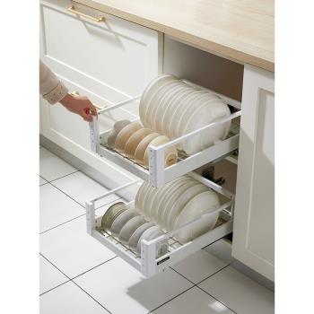 意馳廚房櫥柜拉籃不銹鋼儲物柜調味碗碟鍋具水槽下收納雙層置物架