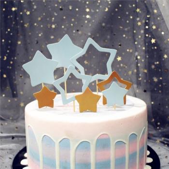 鏤空五角星蛋糕裝飾插牌雙色海綿幸運星插旗星星生日甜品臺插排