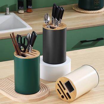 不銹鋼刀架家用插刀桶瀝水筷子筒廚房一體置物架臺面式刀具收納架