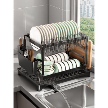 廚房置物架多功能臺面雙層碗碟碗盤瀝水架籃收納架碗筷收納盒碗柜
